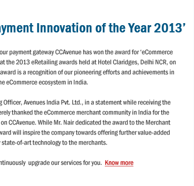 CCAvenue awarded ‘Ecommerce Payment Innovation of the Year’