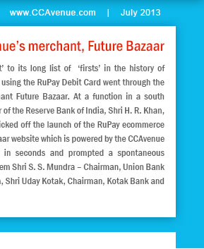RuPay Debit Card's first online transaction goes through CCAvenue's merchant, Future Bazaar