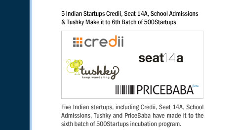 5 Indian Startups Credii, Seat 14A, School Admissions & Tushky Make it to 6th Batch of 500Startups