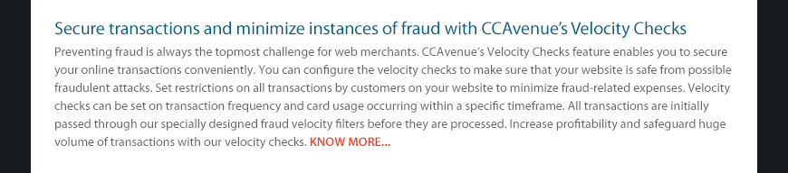 Secure transactions and minimize instances of fraud with CCAvenue's Velocity Checks