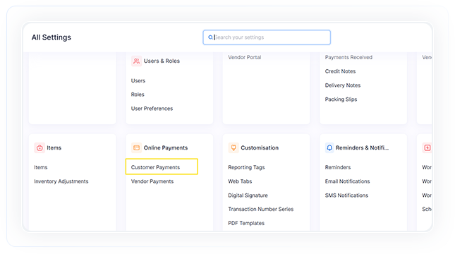 Click on customer payment under section online payments