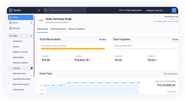 From the dashboard, navigate to the left menu, select 'sales' and click on 'invoice'.