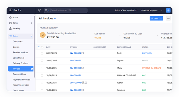 On the invoice section, click on '+ New' to create a new invoice