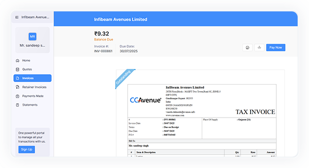 Click the 'Pay Now' button on the invoice