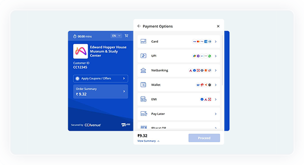 The customer selects a payment option offered by the merchant, such as a card and proceeds with the payment process