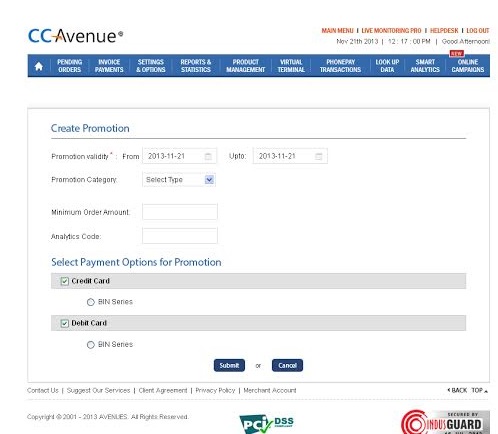 CCAvenue BIN Based Promotion