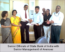 Senior officials of State Bank of India with Avenues CEO - Vishwas Patel(Center), CLO - Smita Shetkar (right) and Manager-Alliances-Nandkumar Menon (behind) Senior officials of State Bank of India with Avenues CEO - Vishwas Patel(Center), CLO - Smita Shetkar (right) and Manager-Alliances-Nandkumar Menon (behind)