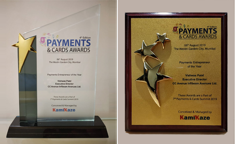 Vishwas Patel, Director Infibeam Avenues, wins 'Payments Entrepreneur of the Year' Award at the Payments Cards Summit 2019