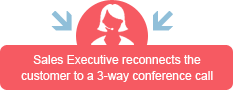 Sales Executive reconnects the
customer to a 3-way conference call