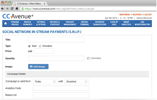 CCAvenue S.N.I.P.™ - Social Network In-stream Payments CCAvenue S.N.I.P.™ - Social Network In-stream Payments