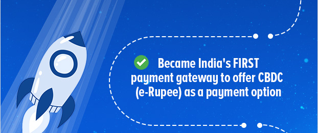 Became India's FIRST payment gateway to offer CBDC (e-Rupee) as a payment option