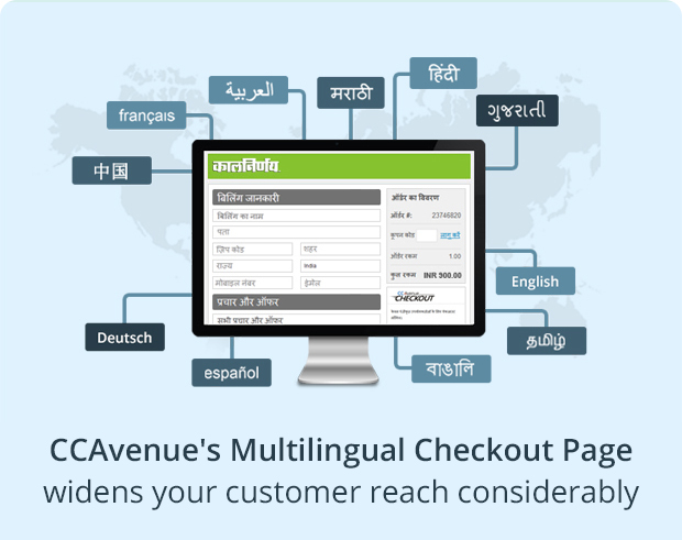 CCAvenue's Multilingual Checkout Page widens your customer reach considerably