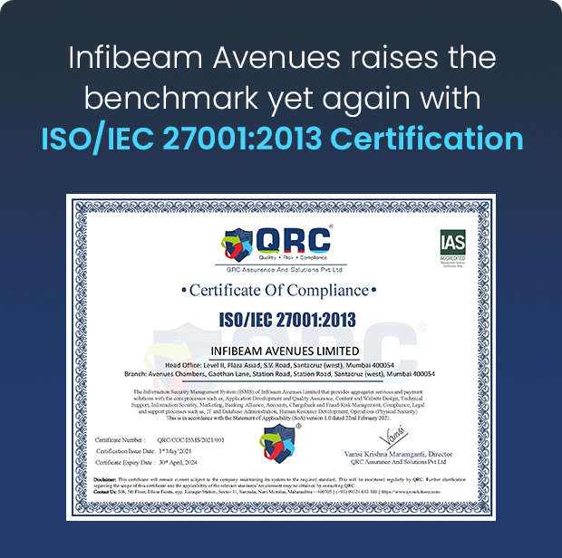 Infibeam Avenues raises the benchmark yet again with ISO/IEC 27001:2013 Certification